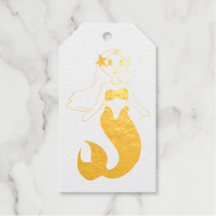 Etiquetas Para Regalos Magnífico Natación Sirena Chica Océano de playa