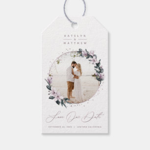 Etiquetas Para Regalos Magnolia Floral y Mauve Círculo Foto Save The Date