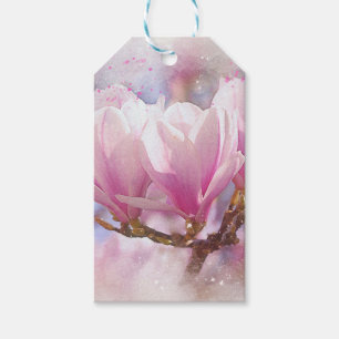 Etiquetas Para Regalos Magnolia Rosa Púrpura en Flor - Flor de Primavera