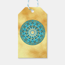 Mandala azul dorado sobre fondo de oro suave