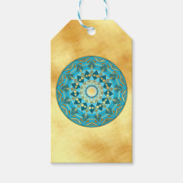 Etiquetas Para Regalos Mandala azul dorado sobre fondo de oro suave