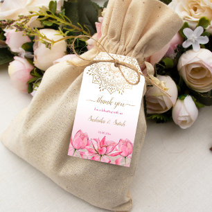Etiquetas Para Regalos Mandala dorada de loto rosa boda indio gracias