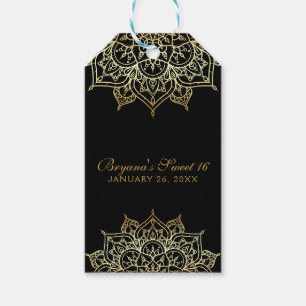 Etiquetas Para Regalos Mandala Dorado Favor Moderno de Boda Negro Glam