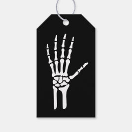 Etiquetas Para Regalos Mano de Esqueleto Óseo en Halloween Negro