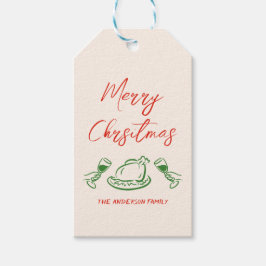 Etiquetas Para Regalos Mano verde rojo vintage retro dibujada Feliz Navid