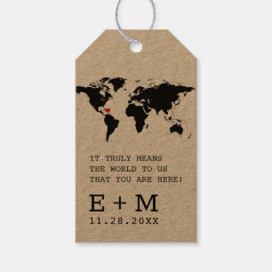Etiquetas Para Regalos Mapa mundial de Kraft Typewriter Font Gracias