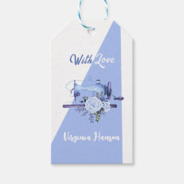 Etiquetas Para Regalos Máquina de coser de costurera floral azul con amor