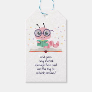 Etiquetas Para Regalos Marcador de gusano de biblioteca rosa