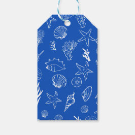 Etiquetas Para Regalos Marco de conchas de verano Boda de playa Azul