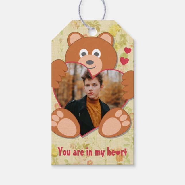 Etiquetas Para Regalos Marco moderno de foto de corazón de osito de peluc (Anverso)