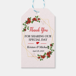 Etiquetas Para Regalos Marcos de oro rojo Boda floral Favor de Gracias