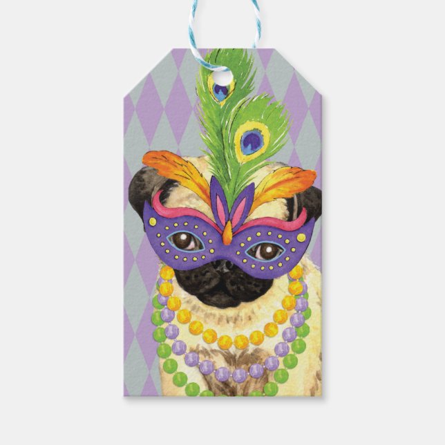 Etiquetas Para Regalos Mardi Gras Pug (Anverso)