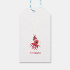 Etiquetas Para Regalos Mares de Octopus y saludos Santa Hat