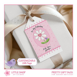 Etiquetas Para Regalos Margarita Blanca de Lunares Rosados Sé Mi San Vale