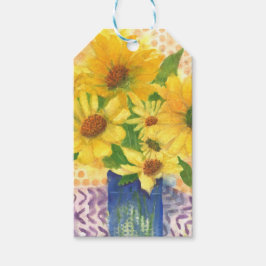 Etiquetas Para Regalos margaritas amarillas en jarrón azul