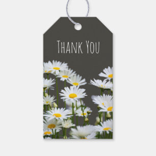 Etiquetas Para Regalos Margaritas sobre Gris Gracias Personalizado