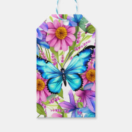 Etiquetas Para Regalos Mariposa azul en un campo de flores