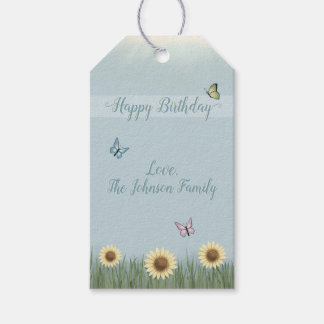 Etiquetas Para Regalos Mariposa de Girasol Feliz Cumpleaños
