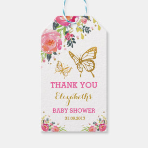 Etiquetas Para Regalos Mariposa dorada Feminada Flora acuática rosa calie