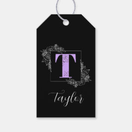 Etiquetas Para Regalos Mariposa floral morada con monograma personalizado