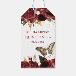 Etiquetas Para Regalos Mariposas florales de oro de Borgoña Quinceanera