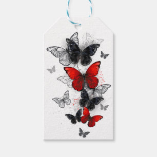 Etiquetas Para Regalos Mariposas Morpho voladoras negras y rojas