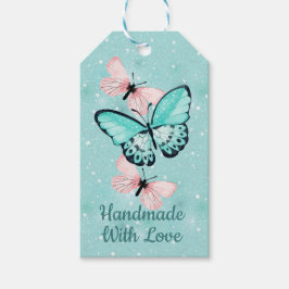 Etiquetas Para Regalos Mariposas rosas y azules "hechas a mano con amor"