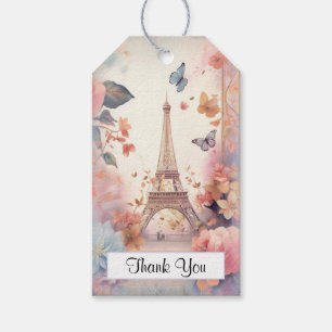 Etiquetas Para Regalos Mariposas y flores de la Torre Eiffel Gracias