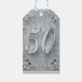 Etiquetas Para Regalos Mármol de plata de cumpleaños o aniversario 50