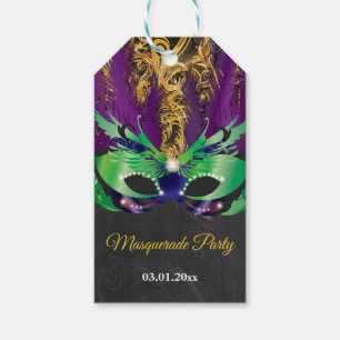 Etiquetas Para Regalos Mascarada Fiesta Noche mágica Oro Púrpura Verde