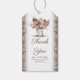 Etiquetas Para Regalos Mason Jar, floral vintage, y Rustic Burlap Lace