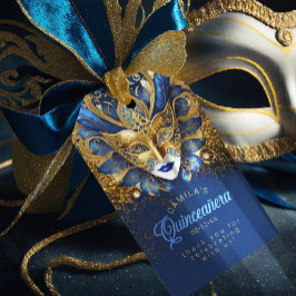 Etiquetas Para Regalos Masquerade Quinceañera Azul Dorado V2 ID1031