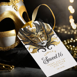 Etiquetas Para Regalos Masquerade Sweet 16 Negro Oro ID1032