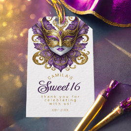 Etiquetas Para Regalos Masquerade Sweet 16 Púrpura Dorado ID1032