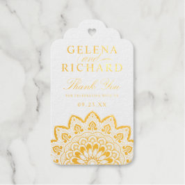 Etiquetas Para Regalos Medallón de Oro Elegante Boda Mandala Gracias