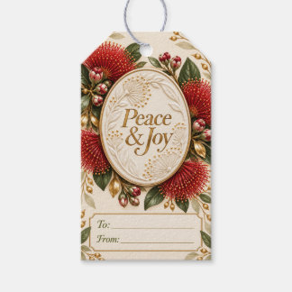 Etiquetas Para Regalos Medallón Floral de Navidad Pōhutukawa de Paz y Ale