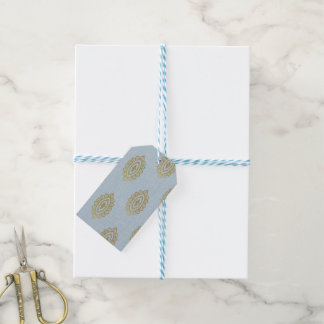 Etiquetas Para Regalos Medallón Ikat Purpurinoso - Azul cielo y oro