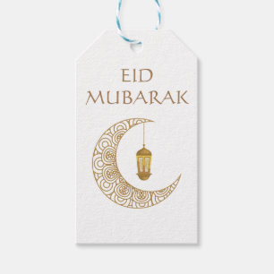 Etiquetas Para Regalos Medialuna y farol dorados Eid Mubarak Islámico