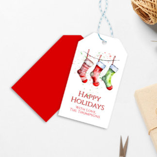 Etiquetas Para Regalos Medias de Navidad al aguarela Felices Fiestas