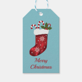 Etiquetas Para Regalos Medias de Navidad Rojas en Azul - Feliz Navidad