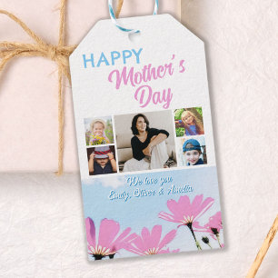 Etiquetas Para Regalos Mejor Mamá Flores Cuatro Niños Collage De Fotos