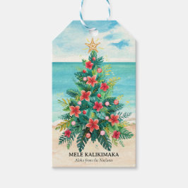 Etiquetas Para Regalos Mele Kalikimaka Playa Tropical Palma Árbol Navidad