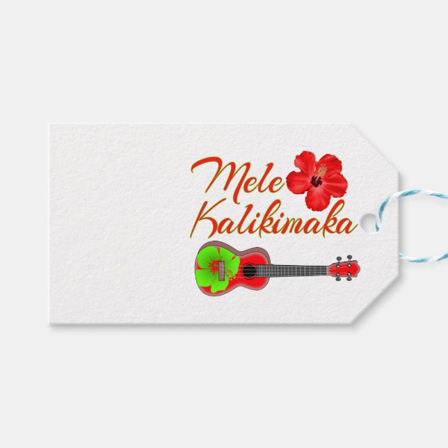 Etiquetas Para Regalos Mele Kalikimaka Ukulele (Frente (Horizontal))