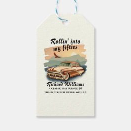 Etiquetas Para Regalos Men's classic car desert sunset 50th Birthday