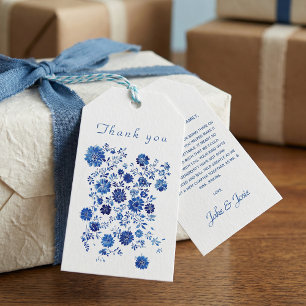 Etiquetas Para Regalos Mensaje de agradecimiento de boda Floral Blue Chin