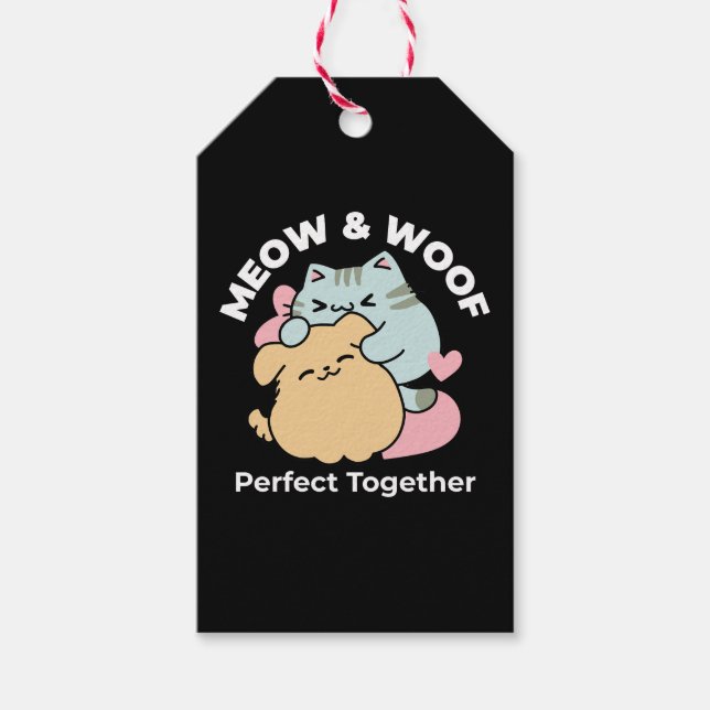Etiquetas Para Regalos Meow & Woof Perfect Together: Gato y perro delicio (Anverso)