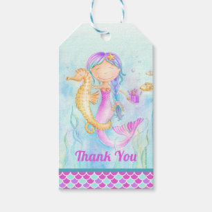Etiquetas Para Regalos Mermaid y caballitos de mar de color de agua bland