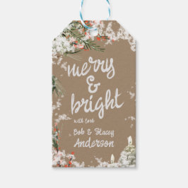 Etiquetas Para Regalos Merry & Bright escribe Snowy Pine & Ilex Berries