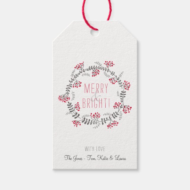 Etiquetas Para Regalos Merry & Bright Wreath (Anverso)