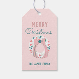 Etiquetas Para Regalos Merry Christmas Corona de Llama Patrón Familia